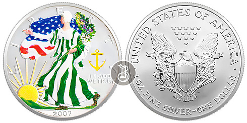 Монета Американский орел в цвете. 1 унция